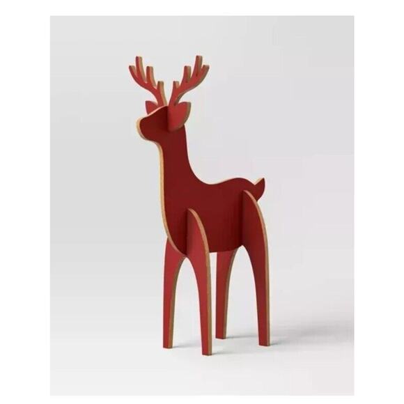 Wondershop 3pc Wood Nutcracker and Reindeer Christmas Character Set Red/Gold - Picture 4 of 5